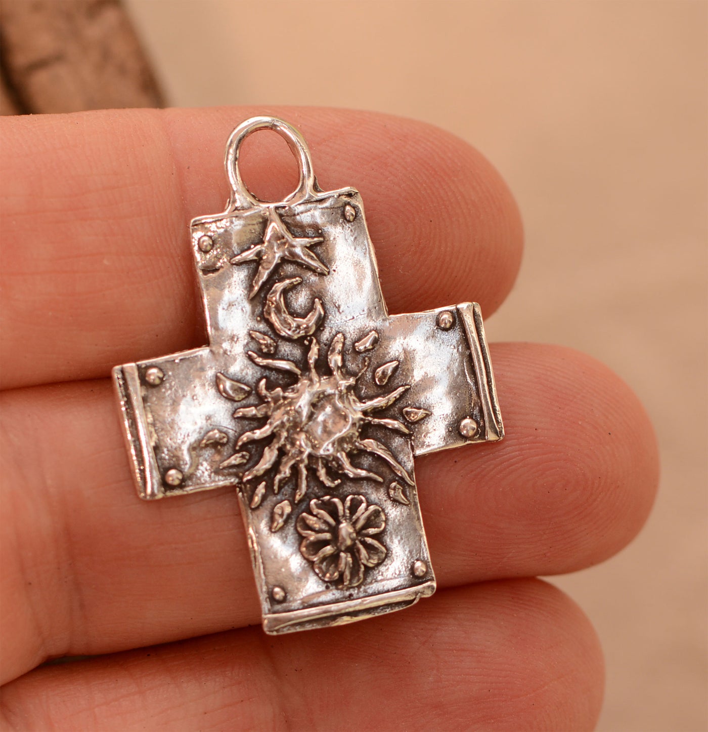 Cross with Sun, Moon, Star and Flower, CatD-1054