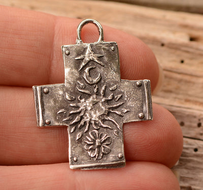 Cross with Sun, Moon, Star and Flower, CatD-1054