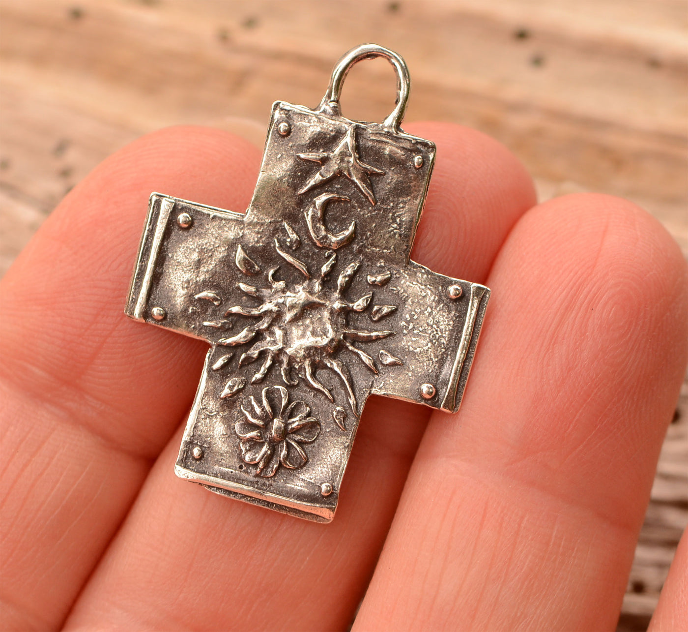 Cross with Sun, Moon, Star and Flower, CatD-1054