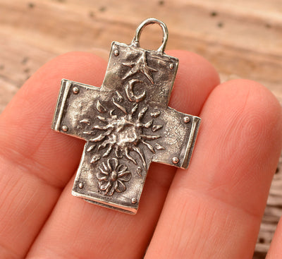 Cross with Sun, Moon, Star and Flower, CatD-1054