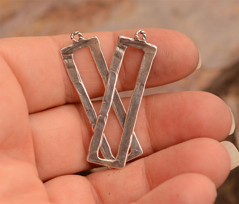 Tall Open Rectangle Earring Components, Sterling Silver E-560 (PAIR)